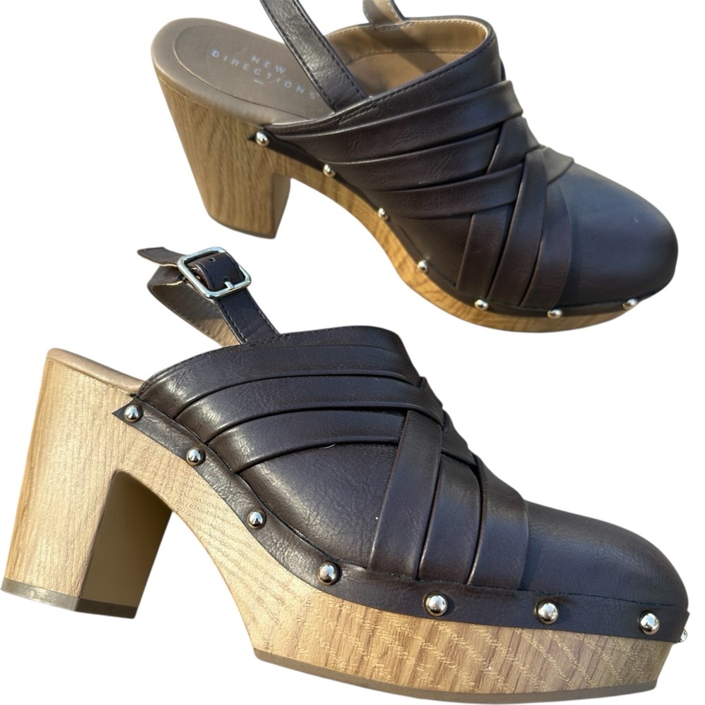 New Directions Espresso Mules with Wooden Heels | Size 9.5